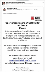 Oportunidade Engenheiro Bilíngue
