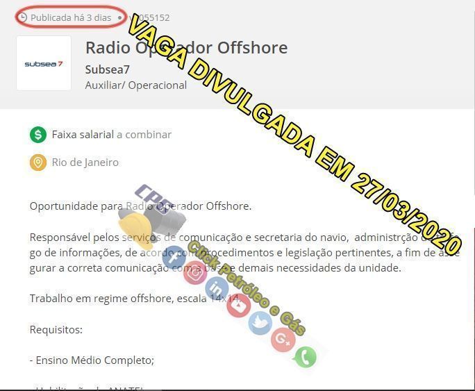 Multinacional Subsea7 iniciou processo seletivo para vagas offshore em escala 14 x 14 no Rio de Janeiro na última sexta-feira, 27