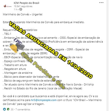 vagas offshore Macaé Marinheiros de Convés Para vagas offshore em Macaé agência marítima contrata URGENTE Marinheiros de Convés, hoje 14 de abril