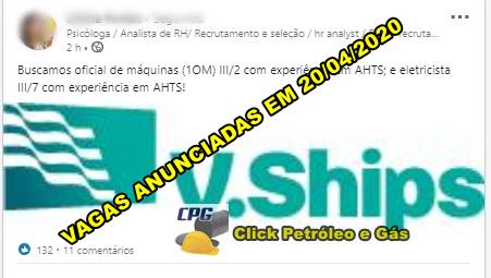 A líder mundial offshore V.Ships abre nesta tarde (20) vagas para trabalhar em embarcação AHTS A líder mundial offshore V.Ships abre nesta tarde (20) vagas para trabalhar em embarcação AHTS