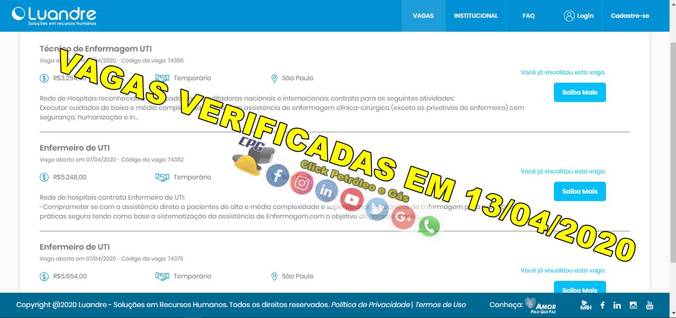 183 vagas de emprego para Técnico de Enfermagem e Enfermeiro; salários de até 5.674 reais