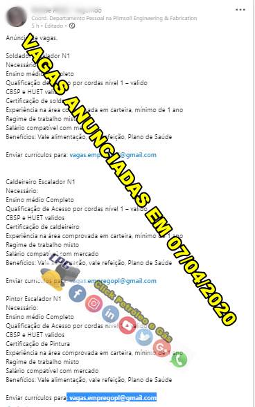 Soldador, Caldeireiro e Pintor convocados para vagas offshore em Rio das Ostras neste dia, 7 de abril