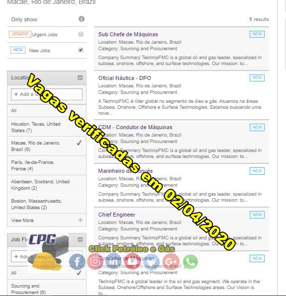 Contratos offshore da empresa global de petróleo e gás Technip demanda muitas vagas de emprego para Macaé e Rio de Janeiro