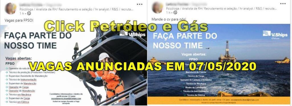 A líder mundial offshore V.Ships abre nesta tarde (07) muitas vagas para trabalhar em FPSO