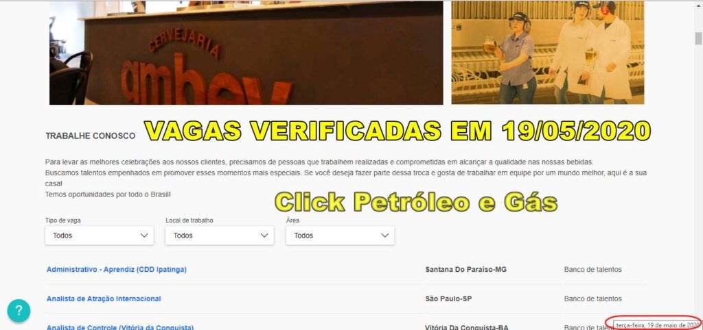 Ambev inicia cadastro de currículo de nível médio e superior para o RJ, SP, MG, SC, BA, ES, CE, PI e AL