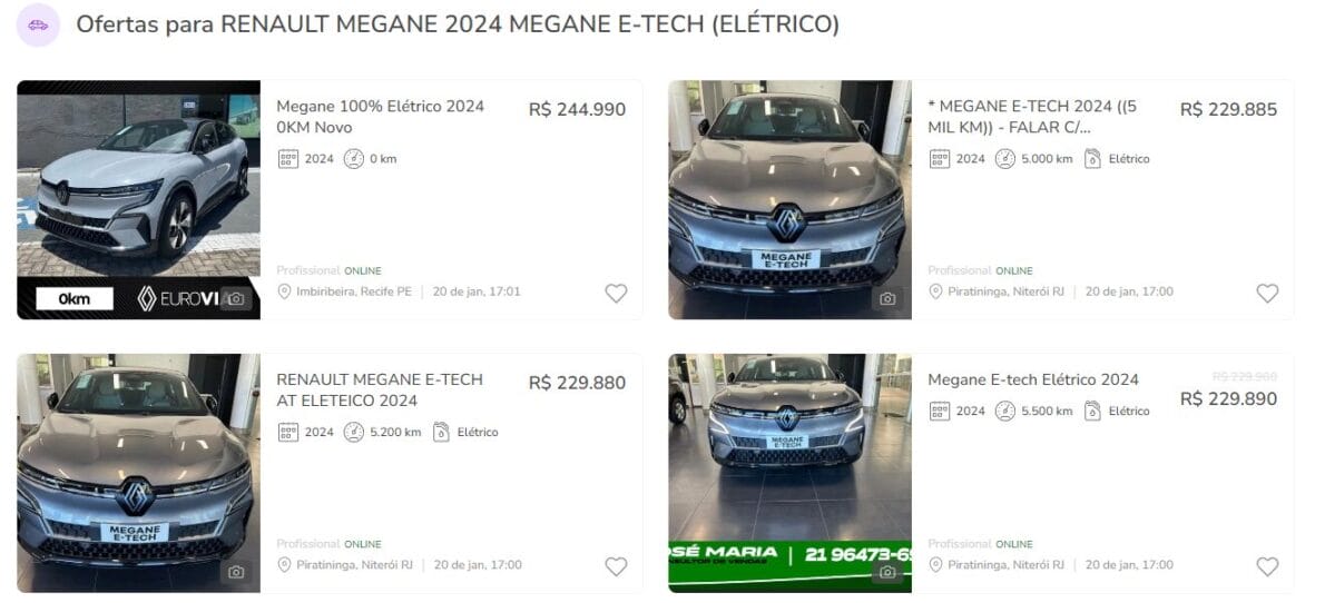 Preço médio na Tabela FIPE em abril de 2024 do Renault Megane E-teck
