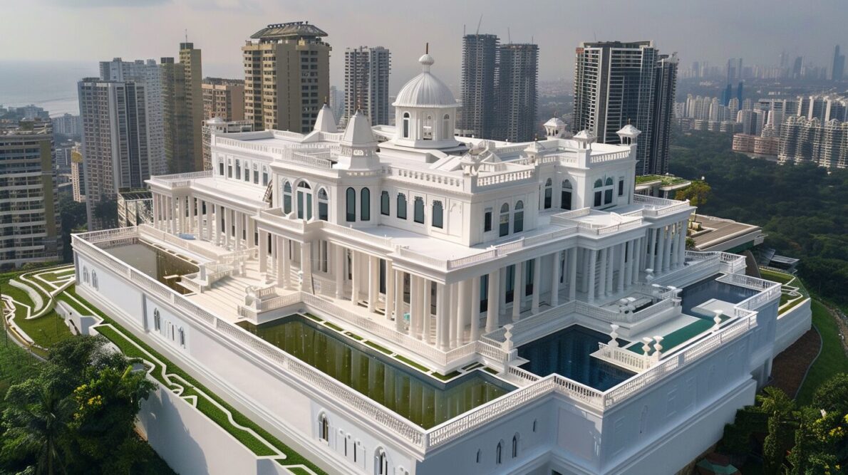 “magnata”, “arranha céu”, “casa branca” “construção” e “índia”