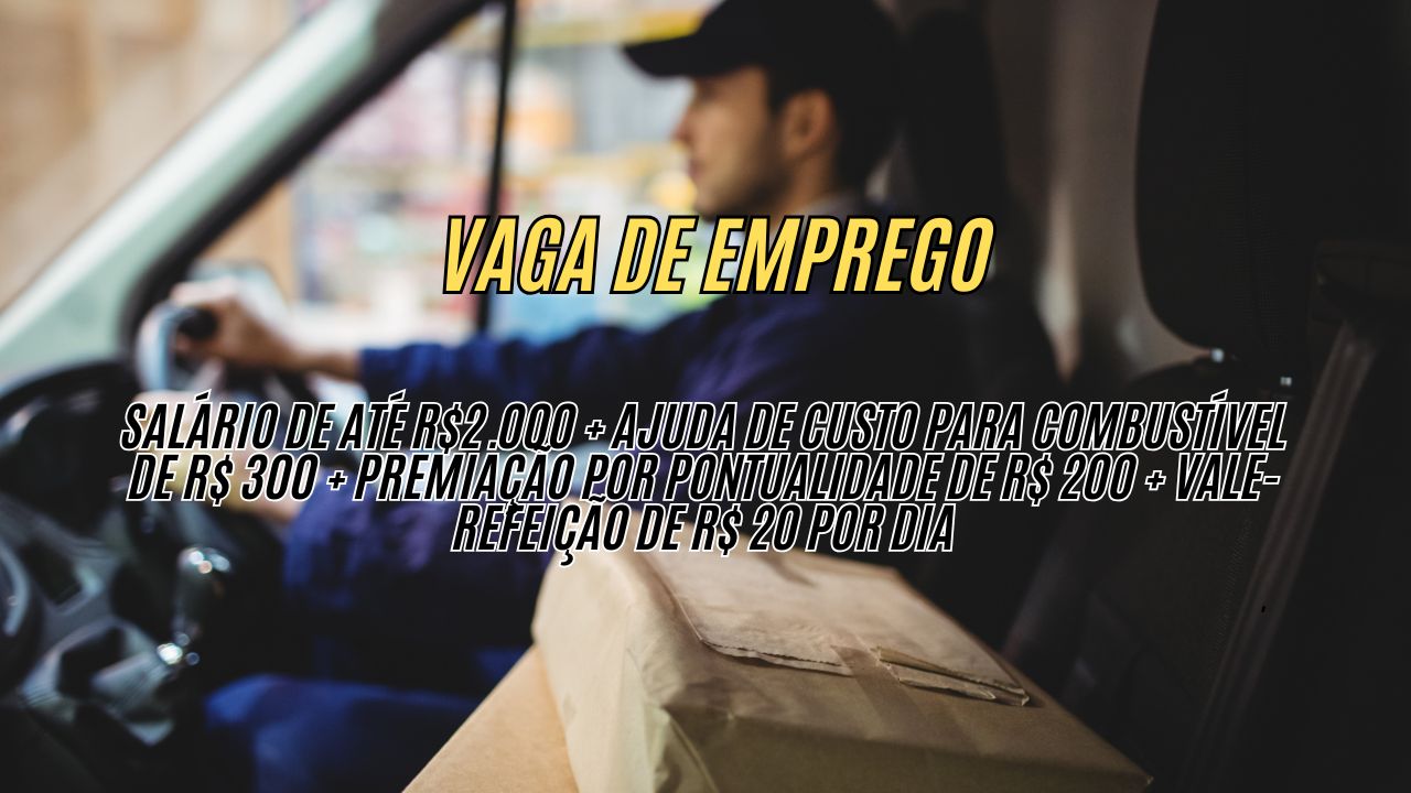 salário de até R$2.000 + ajuda de custo para combustível de R$ 300 + premiação por pontualidade de R$ 200 + vale-refeição de R$ 20 por dia