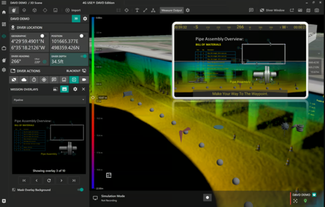 O DAVD ajuda o mergulhador a trabalhar com mais segurança e eficiência, mostrando tudo o que ele precisa diretamente no capacete, sem depender de instruções externas. Com isso, ele economiza tempo, reduz erros e tem mais controle em ambientes extremos.