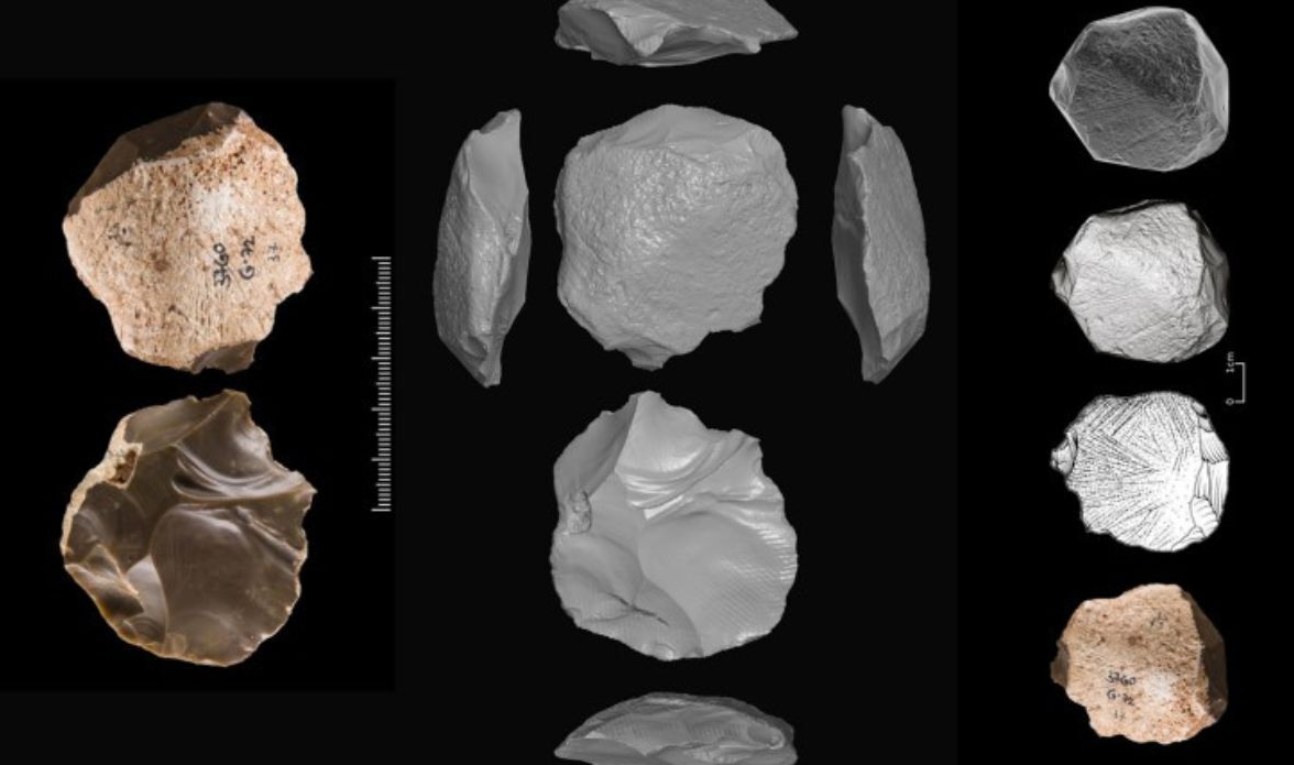 As gravuras mostram linhas, traços e formas geométricas simples esculpidas em pedras, como ziguezagues, cruzes e padrões repetitivos. Elas parecem ter sido feitas de propósito, indicando que os primeiros humanos já tinham um pensamento simbólico.