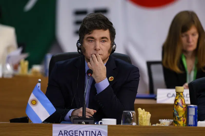 Presidente da Argentina, Javier Milei durante abertura do G20.