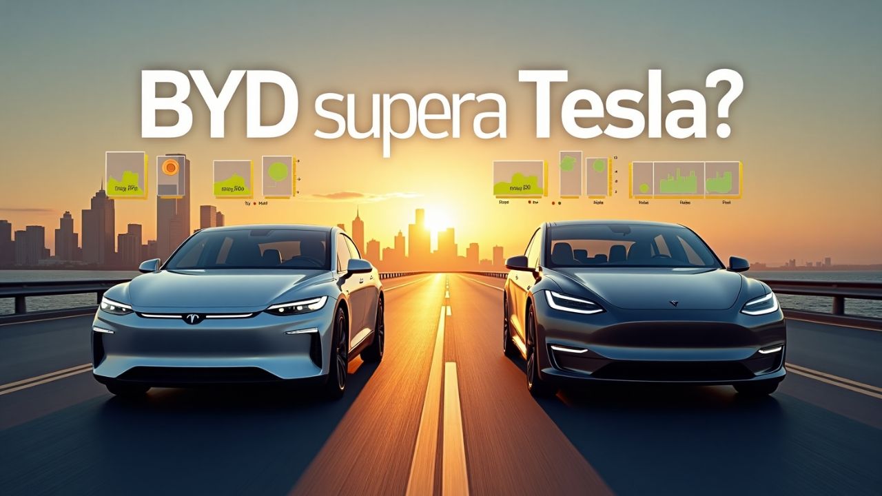 Modelos elétricos da BYD e Tesla simbolizam a disputa acirrada pelo domínio global da nova era automotiva.