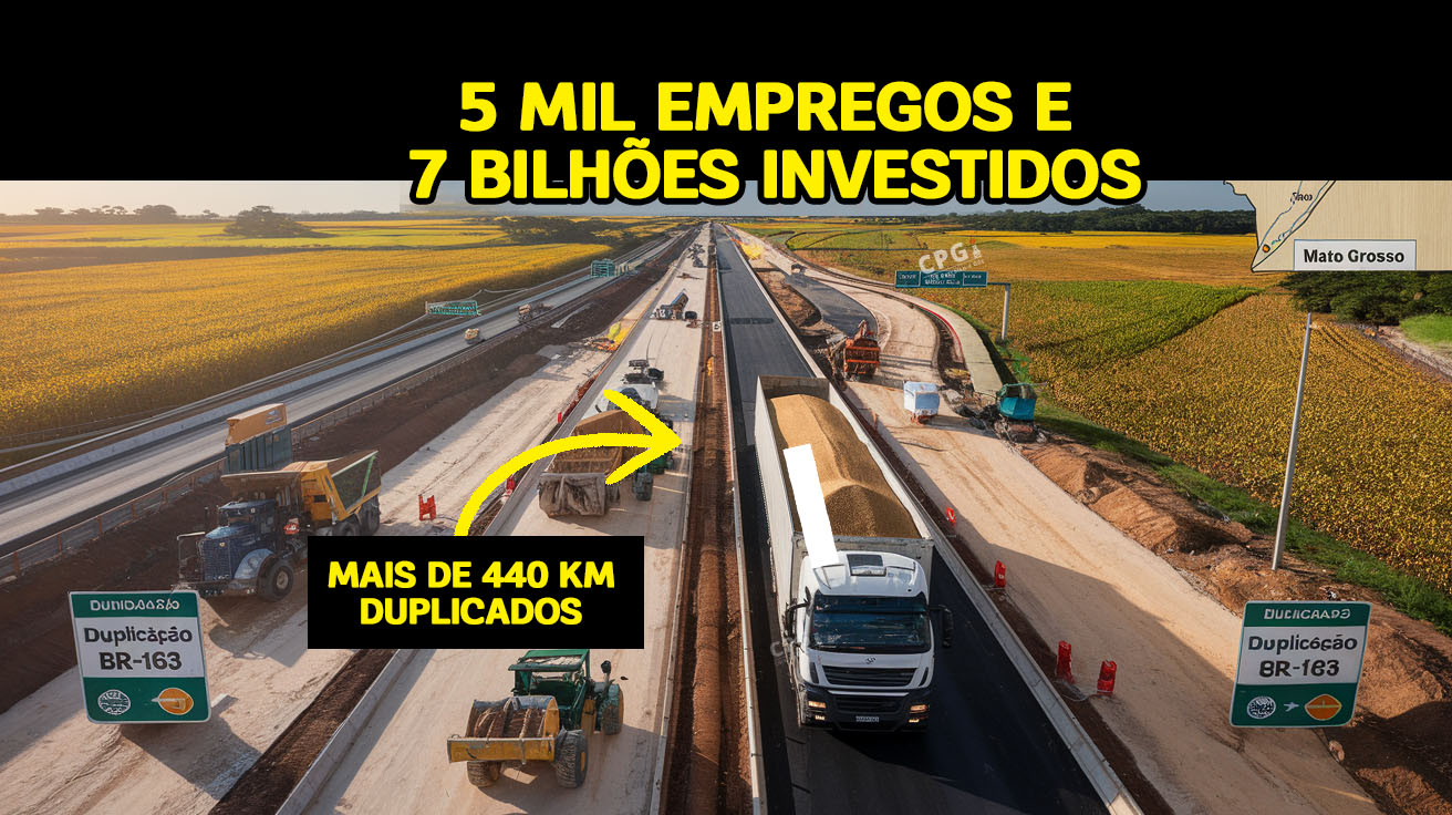 Mega duplicação da BR-163 avança! R$ 7,6 bi investidos, 5 mil empregos e 444 km modernizados. O agronegócio acelera no Mato Grosso!
