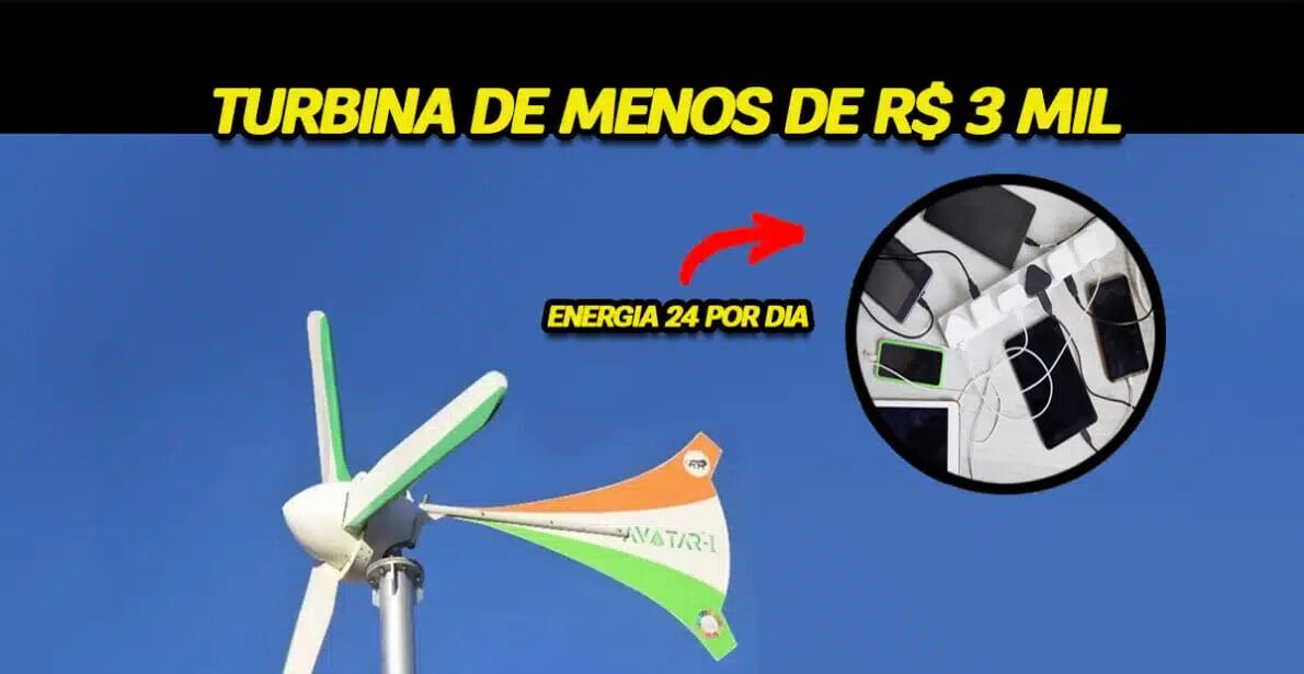 Turbina eólica acessível promete até 100% de economia na conta de luz, fácil de instalar, gera energia 24h e dura até 25 anos!