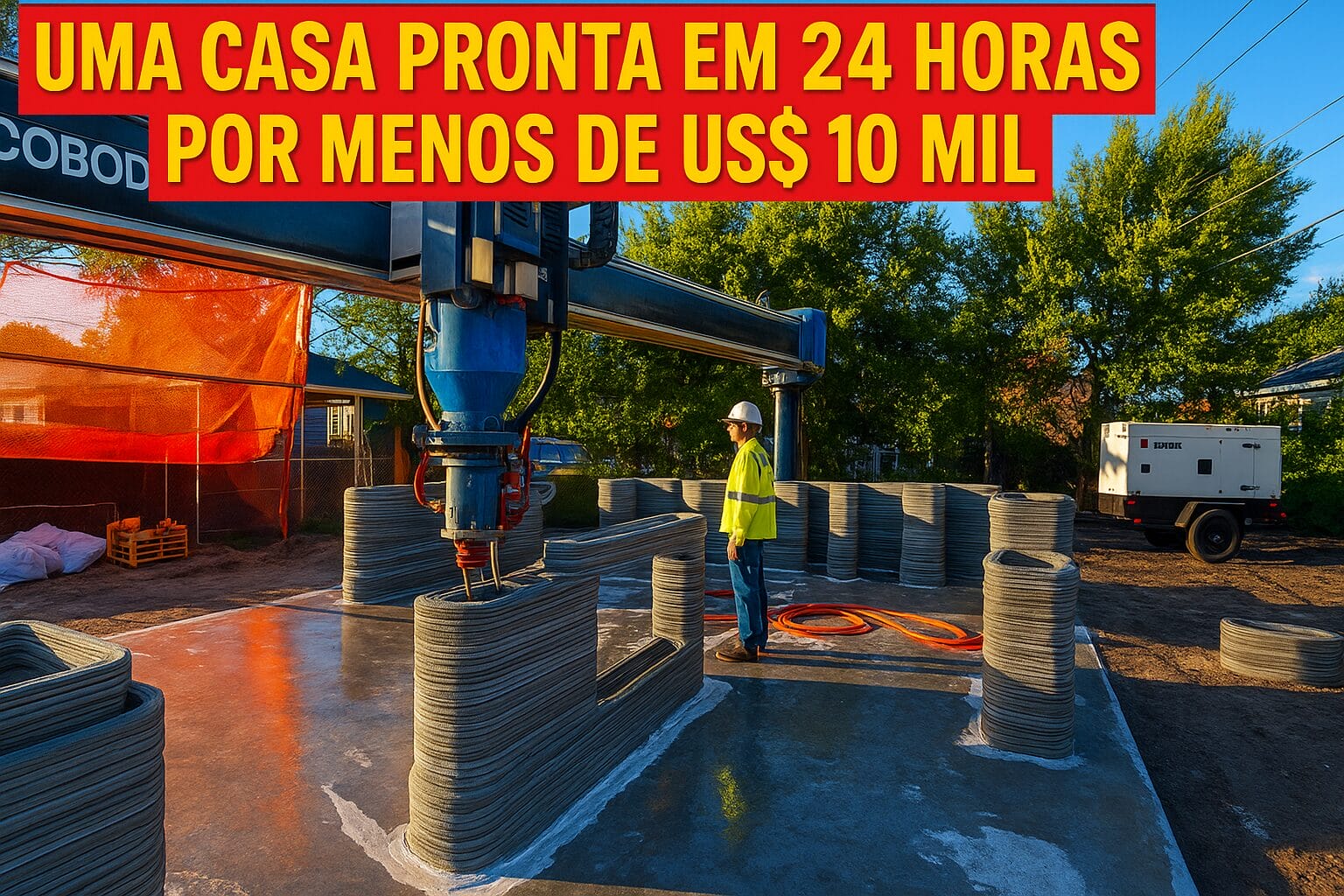 Casa construída em 24 horas por menos de US$ 10 mil - Impressora 3D de concreto ganha destaque como alternativa rápida, barata e sustentável na construção de moradias