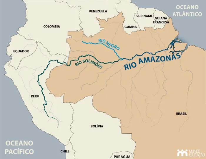 Extensão do Rio Amazonas. (Imagem: Mundo Educação)