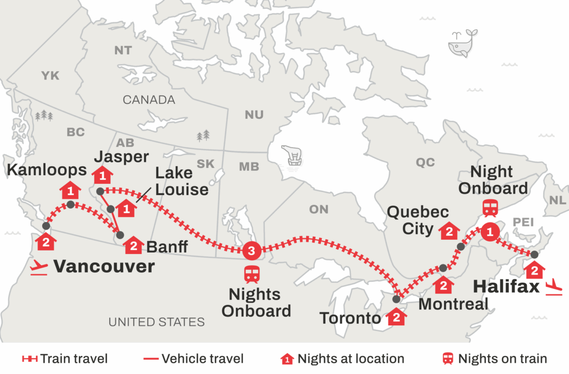 A viagem de trem mais longa na América tem 4 dias, cruza 5 províncias, liga Toronto a Vancouver e se tornou uma jornada icônica no Canadá
