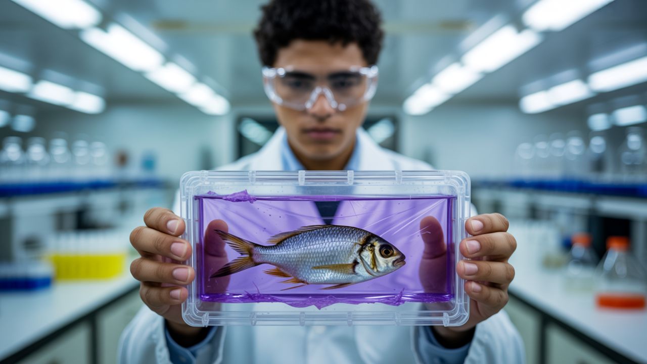 Pesquisadores brasileiros criam embalagem inteligente que muda de cor para indicar a qualidade do peixe. Tecnologia usa pigmentos naturais e ajuda a evitar o consumo de alimentos estragados.