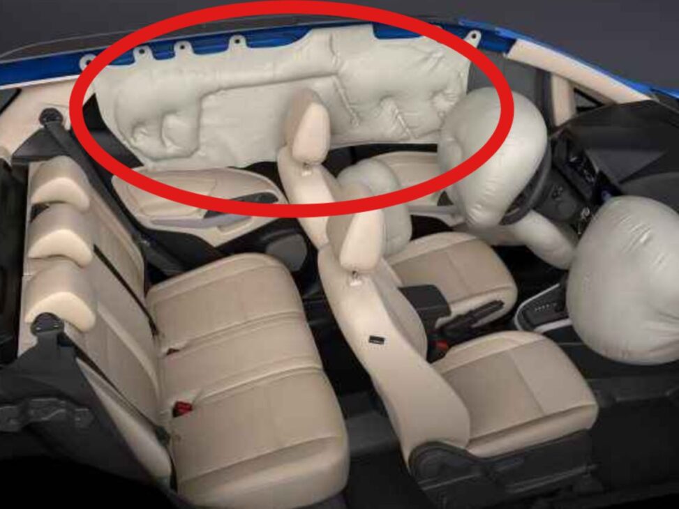 O Airbag de Cortina de um SUV moderno, que infla em 25 milissegundos e cobre a área de todas as janelas para proteger os ocupantes em um capotamento