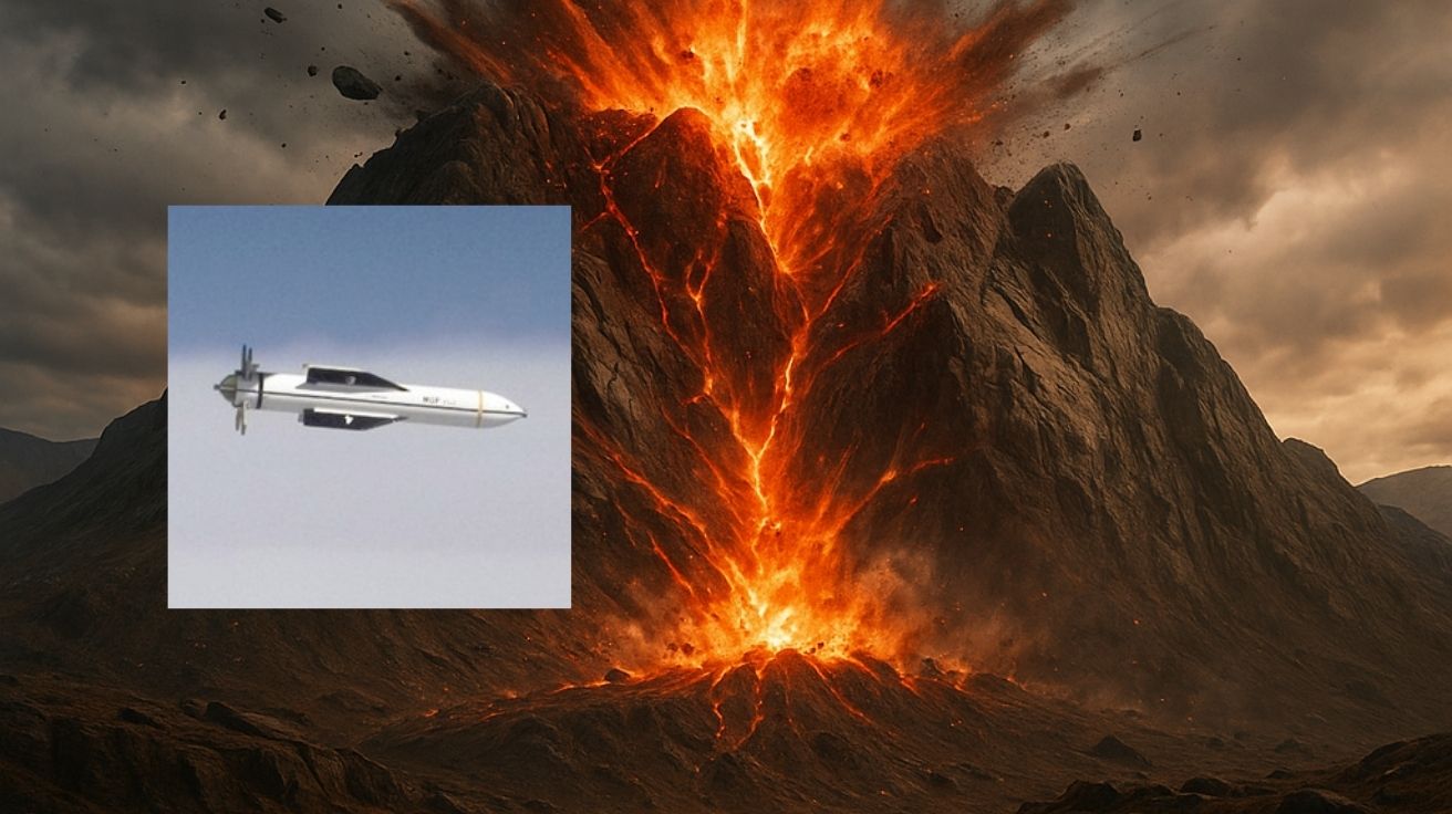 Explosão devastadora causada pela bomba GBU-57 destruindo -uma base nuclear secreta sob uma montanha - GBU-57, bomba penetradora, MOP, base nuclear Fordo, explosão subterrânea, B-2 Spirit, Irã, bomba destruidora de bunkers