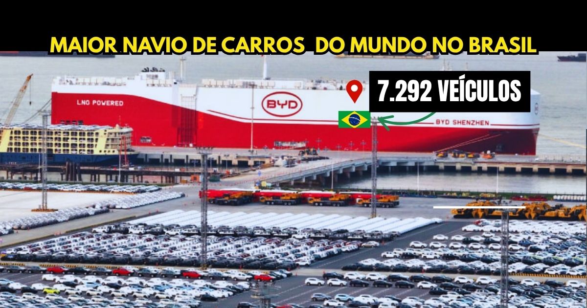 Maior navio do mundo desembarca 7.292 carros híbridos da BYD no Brasil, prometendo revolucionar o mercado automotivo e a mobilidade sustentável.