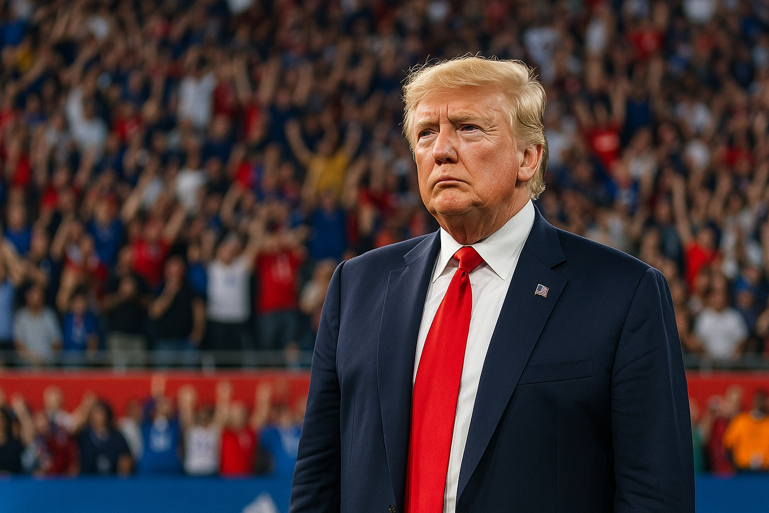 Donald Trump é vaiado em estádio lotado durante final da Copa do Mundo de Clubes nos EUA em 2025, mostrando divisão política.