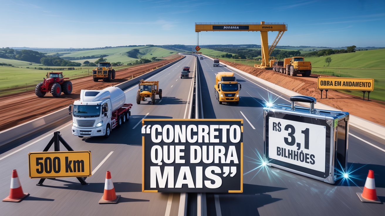 Paraná investe em 500 km de rodovia de concreto e R$ 3,1 bilhões, dobrando a vida útil das estradas e revolucionando a infraestrutura logística.