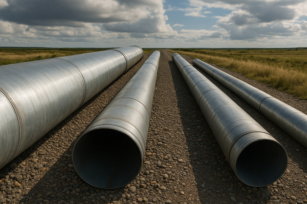 Oleodutos metálicos separados em ambiente natural, representando ranking dos maiores dutos do mundo