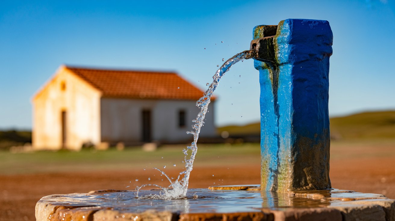 Fiscalização de poço artesiano em quintal urbano no Brasil.