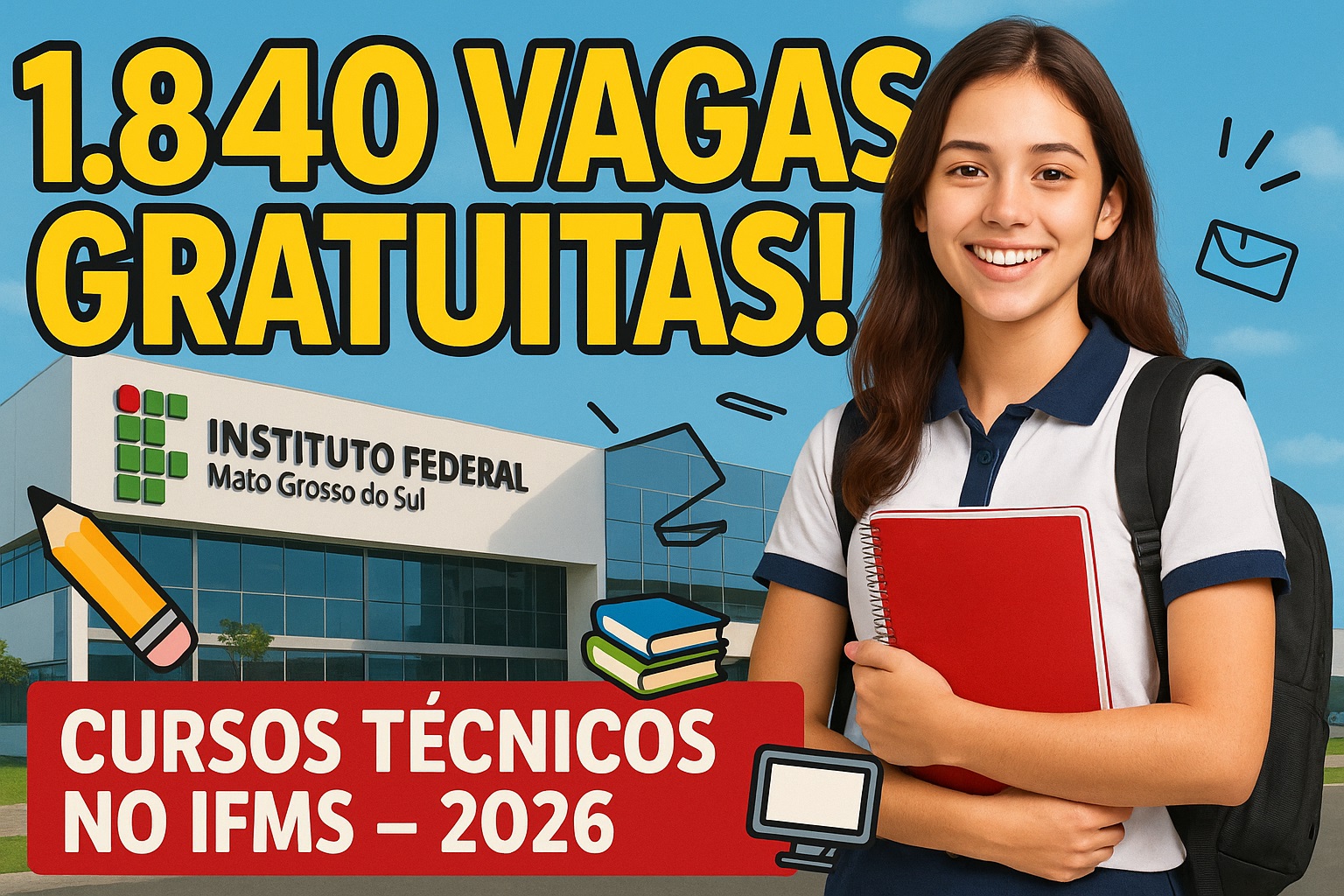Quer estudar de graça, com formação técnica e certificado ao fim do curso? As inscrições já estão abertas no Instituto Federal de Mato Grosso do Sul