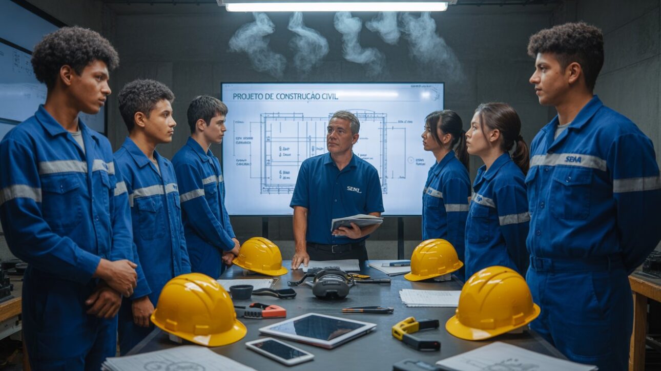 Aulas técnicas e treinamentos profissionalizantes do Senai buscam qualificar jovens aprendizes e preparar mão de obra para as novas demandas do mercado da construção civil.