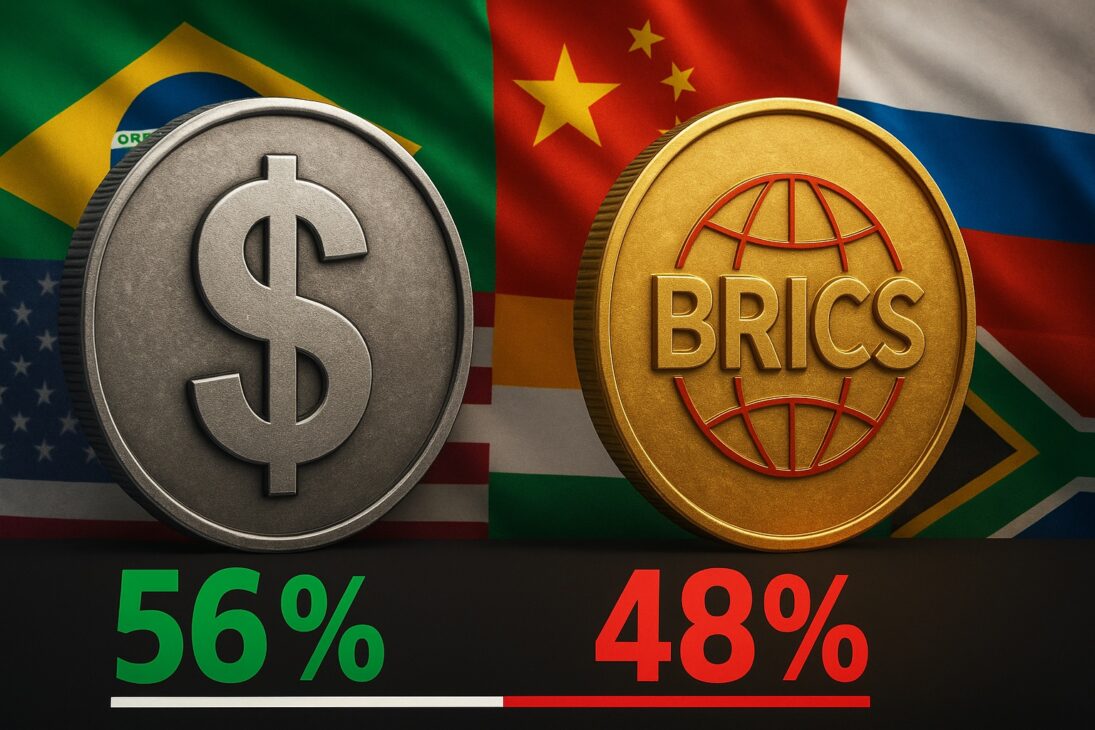 Alternativa ao dólar divide os brasileiros: 56% rejeitam os EUA e 48% apoiam moeda do BRICS como nova referência monetária