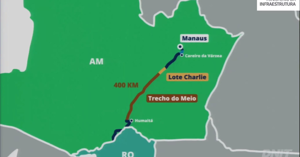 Trecho de 52 km na BR-319 divide opiniões entre avanço econômico e risco de 8 bilhões de toneladas de CO₂ na Amazônia. (Foto: amazonasatual)