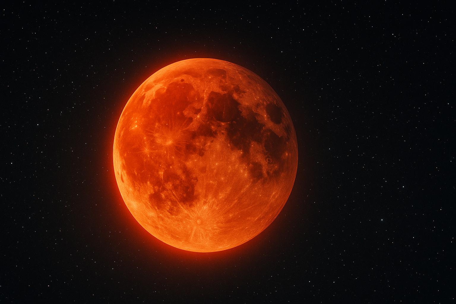 Lua avermelhada no céu durante o eclipse lunar de setembro de 2025.