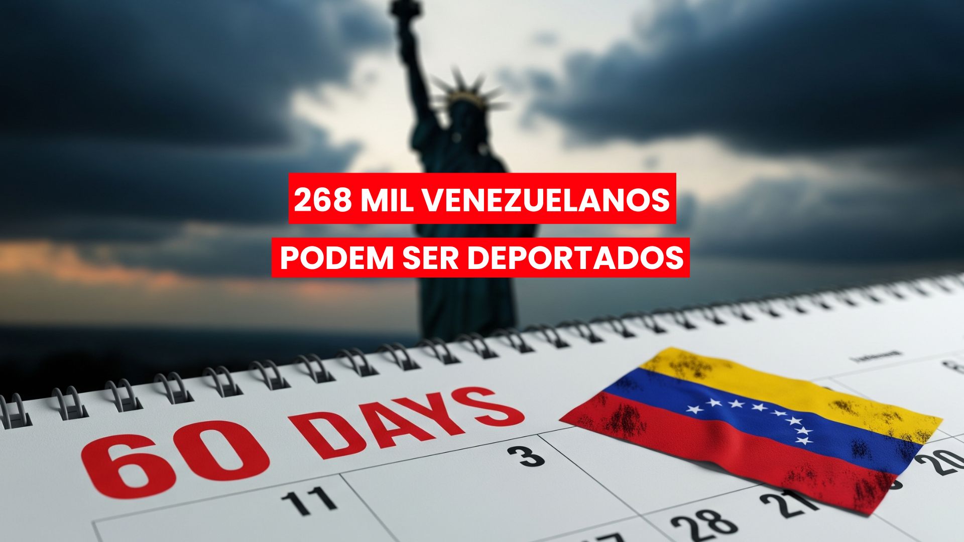 Calendário com bandeira da Venezuela e estátua da liberdade ao fundo