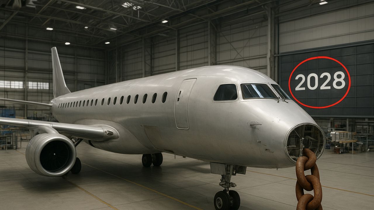 A Embraer tem pedidos para 2026 e 2027, mas atrasos na entrega de fuselagens da Europa devem adiar a meta de 100 jatos anuais