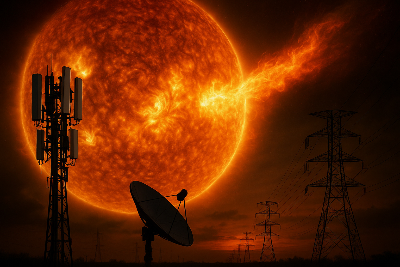 Explosão solar intensa afeta satélites, antenas e redes elétricas na Terra.