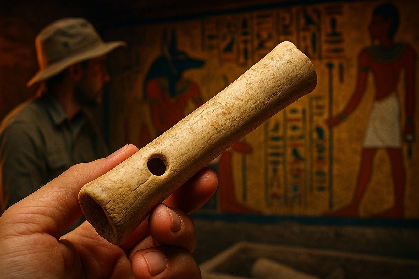 Apito de 3.300 anos feito em osso de vaca, achado em Amarna, mostra rotina de guardas no Egito Antigo além dos faraós.