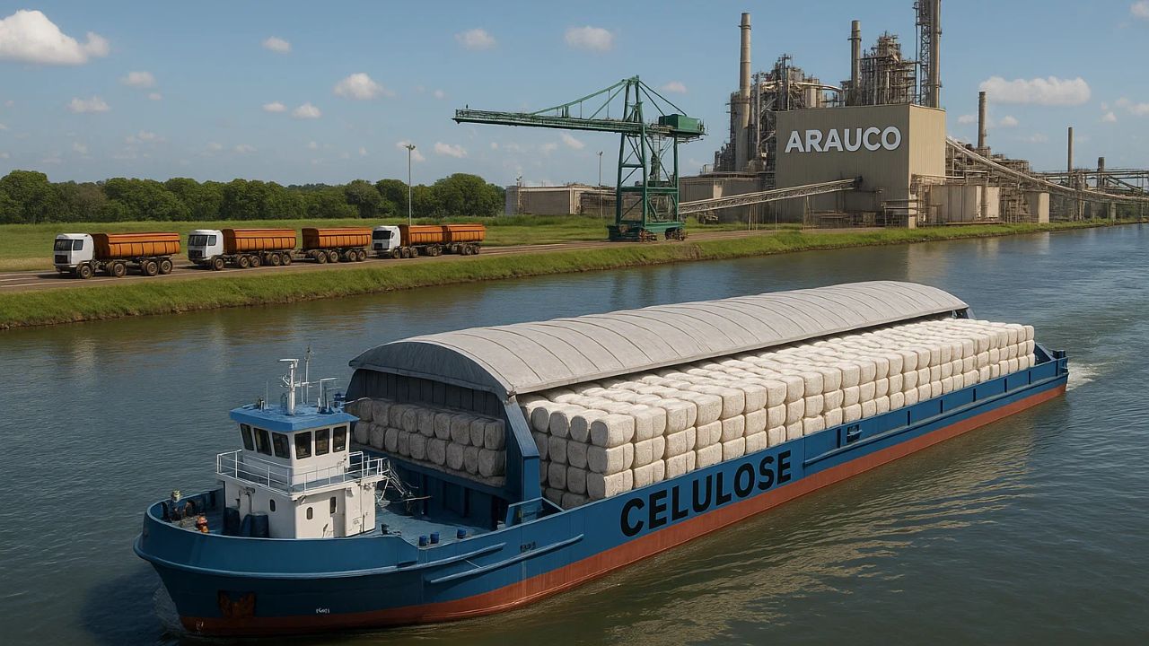 Arauco estuda usar a hidrovia Paraná-Tietê no escoamento da celulose de sua nova fábrica no MS. Entenda como a mudança logística pode reduzir custos e emissões.