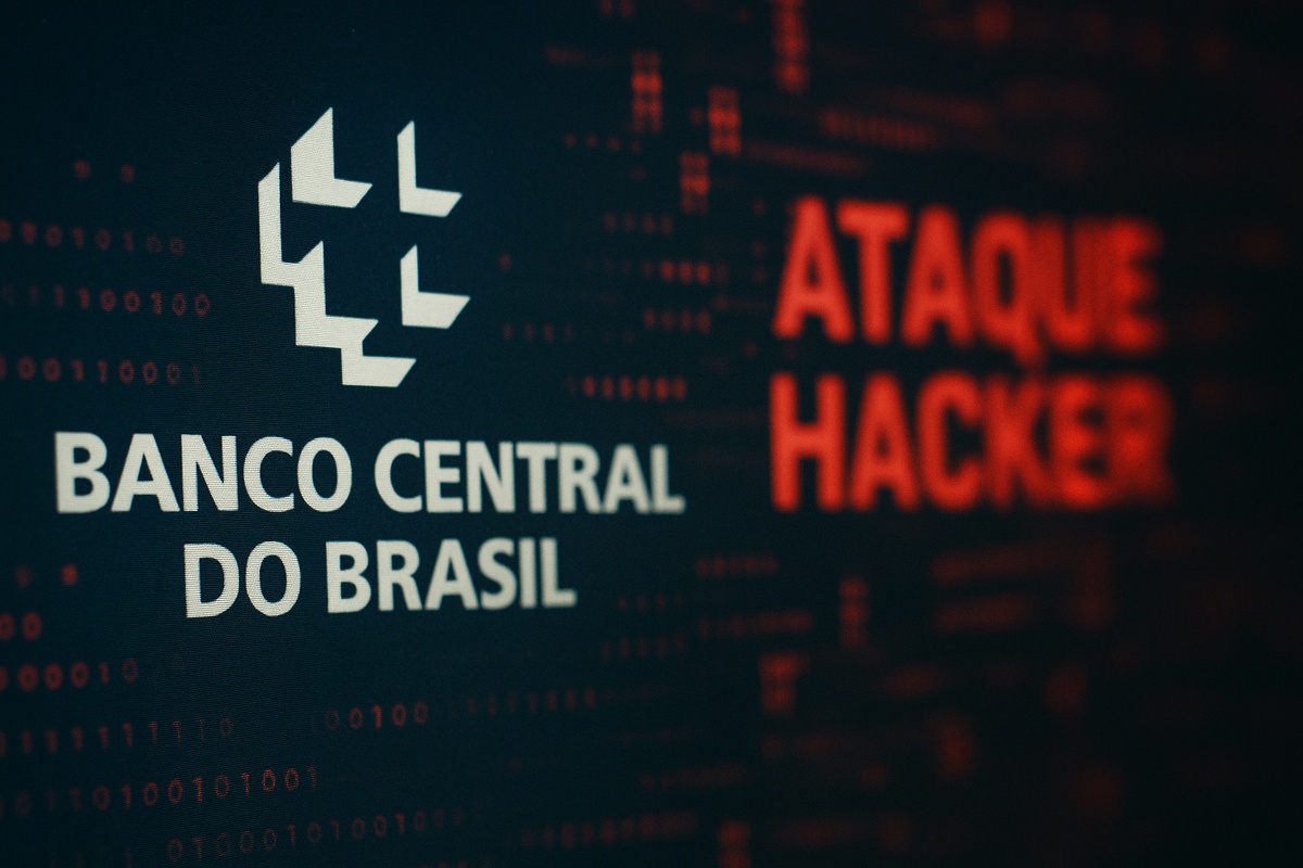 Banco Central do Brasil em destaque com alerta de ataque hacker em vermelho