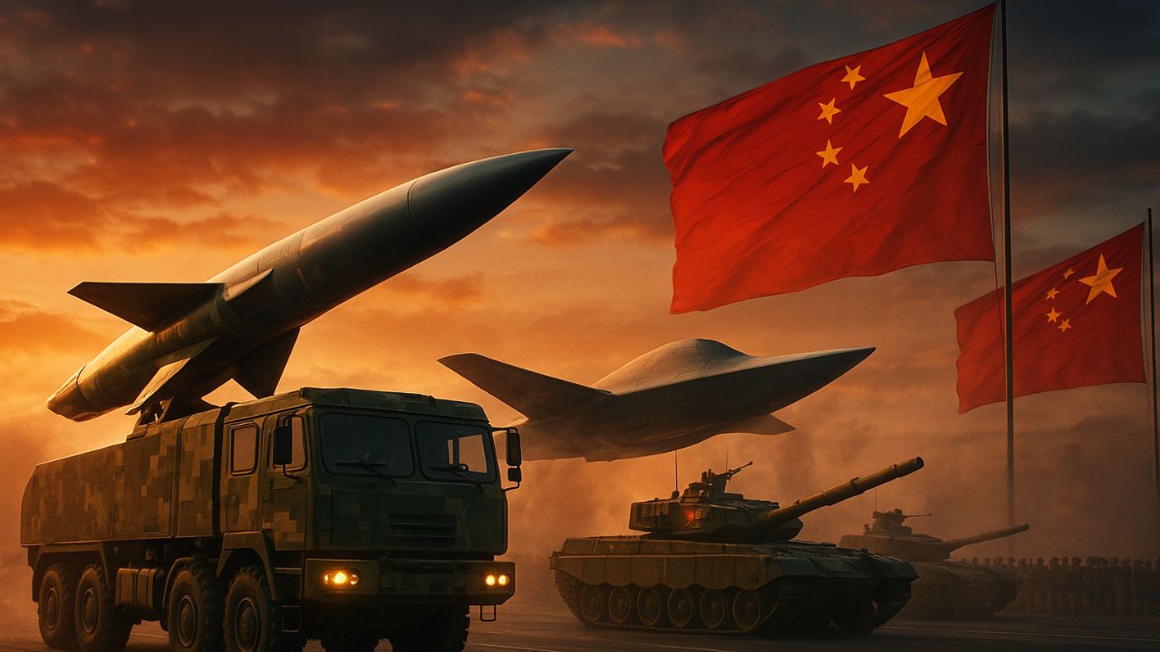 China desafia os EUA com novos mísseis e drones em desfile militar, mostrando força e enviando recado claro a Washington.