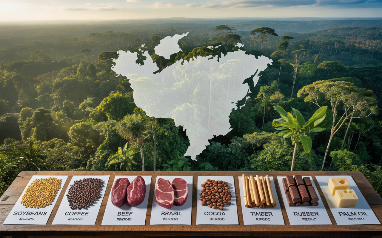 Exportações bilionárias do Brasil entram no radar: soja, café, carne bovina, cacau, madeira, borracha e óleo de palma só terão acesso à União Europeia com rastreabilidade total e prova de origem sem desmatamento