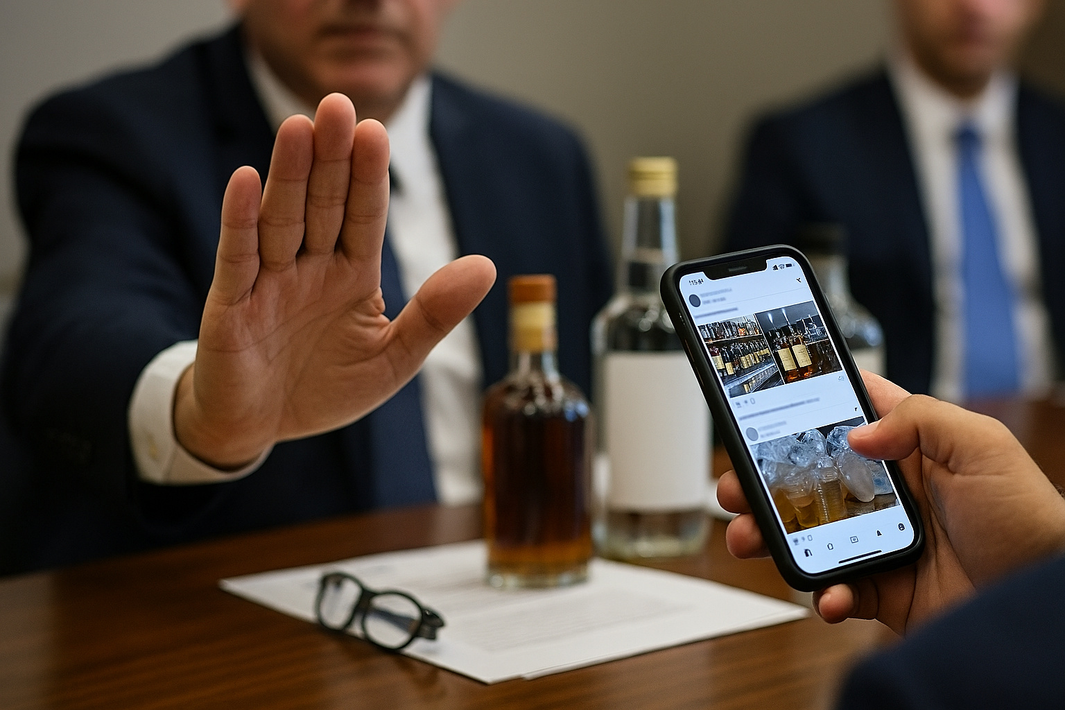 Representante jurídico interrompe divulgação de bebidas falsificadas em rede social durante investigação sobre venda ilegal de insumos com metanol.