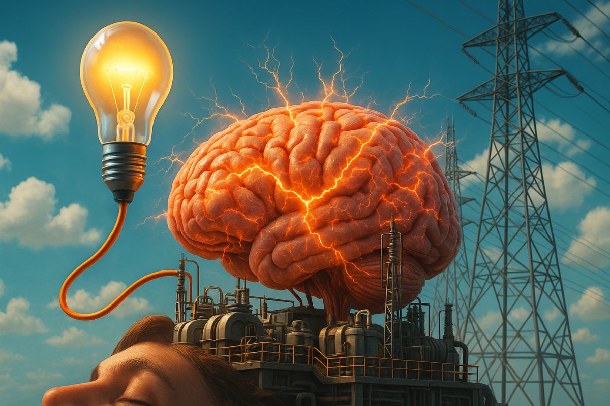 A energia cerebral do cérebro humano é gerada por bilhões de neurônios em atividade bioelétrica constante, capaz de acender uma pequena lâmpada.