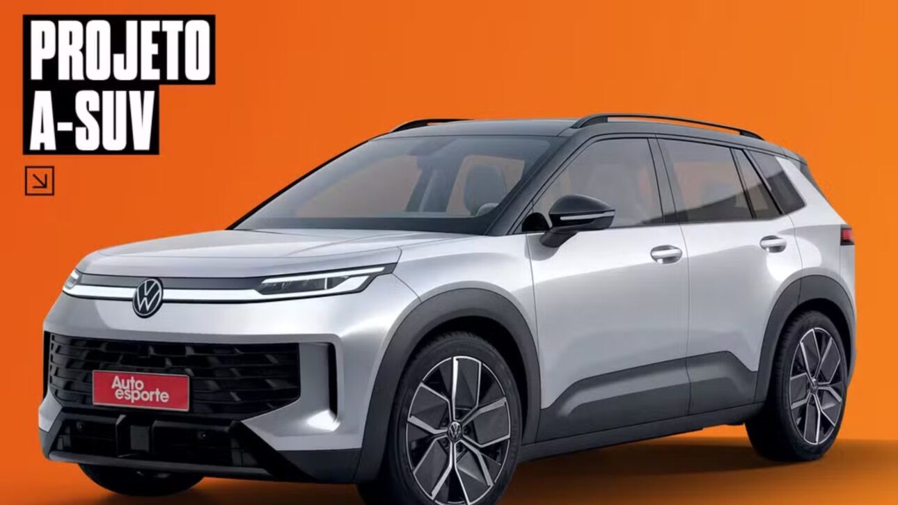 Novo Volkswagen T-Cross 2027 terá motor 1.5 TSI híbrido, design inspirado no ID. Cross e tecnologias avançadas do Golf europeu. ( Foto: Projeção: João Kleber Amaral/Autoesporte)