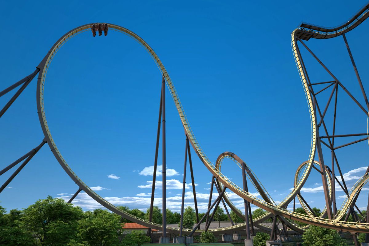 Six Flags anuncia para 2026 a maior montanha-russa do mundo com queda além do vertical, velocidade de 140 km/h e looping recordista em nova atração.