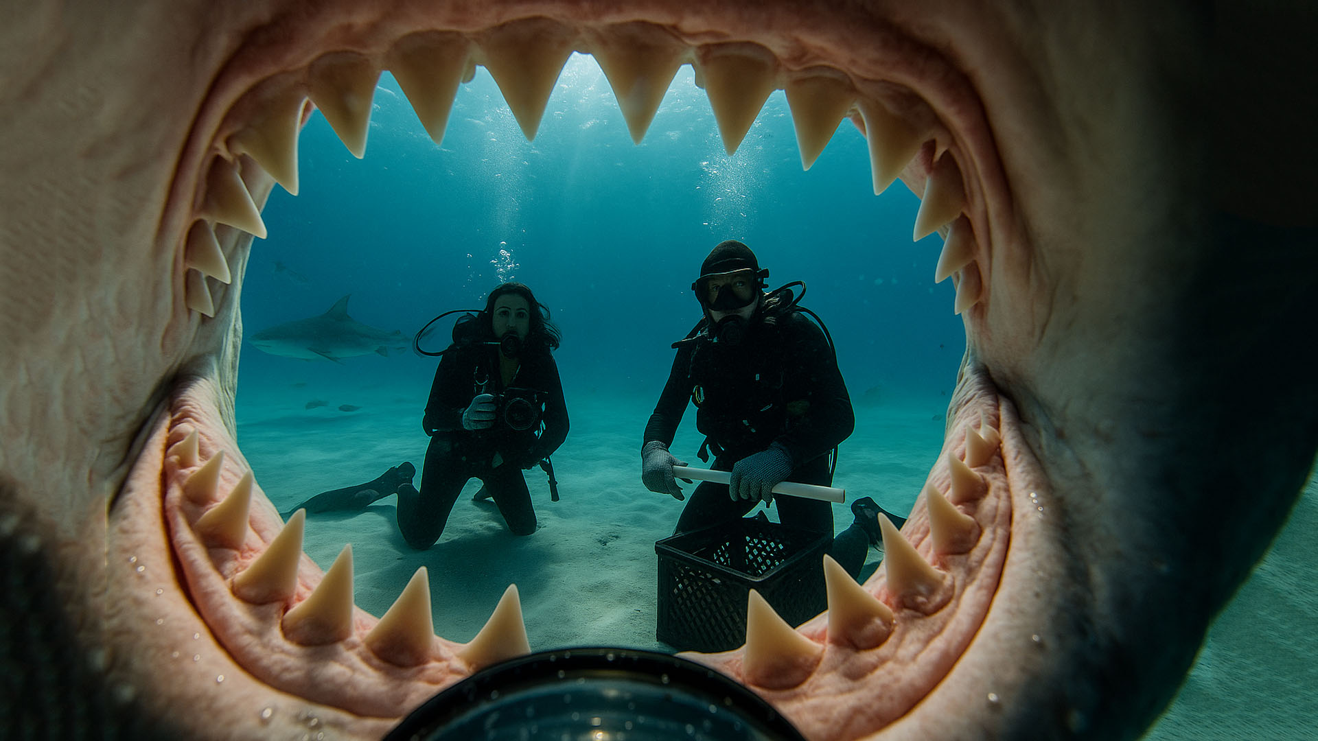 Tubarão engole câmera de turista brasileira nas Bahamas e revela visão nunca vista do interior da boca do predador