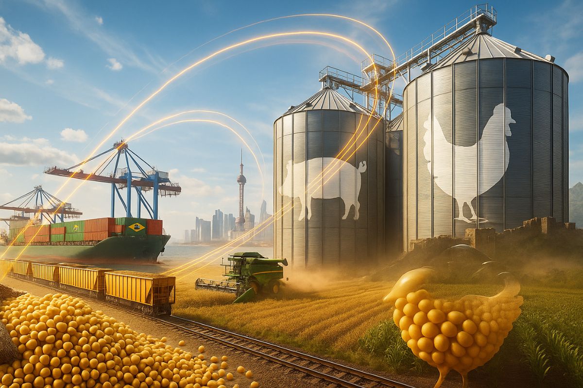 A China depende do Brasil para alimentar bilhões com soja brasileira. A exportação de soja sustenta a produção de carne suína com farelo de soja. Entenda os riscos dessa dependência.