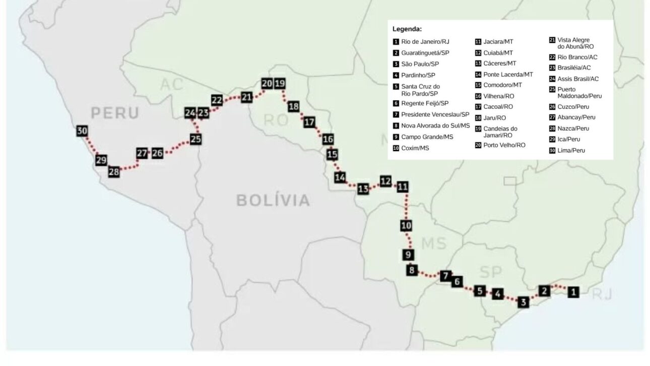 Rota de ônibus mais longa do mundo liga Rio de Janeiro a Lima em mais de 6 mil km, atravessando Brasil e Peru em viagem de cinco dias.