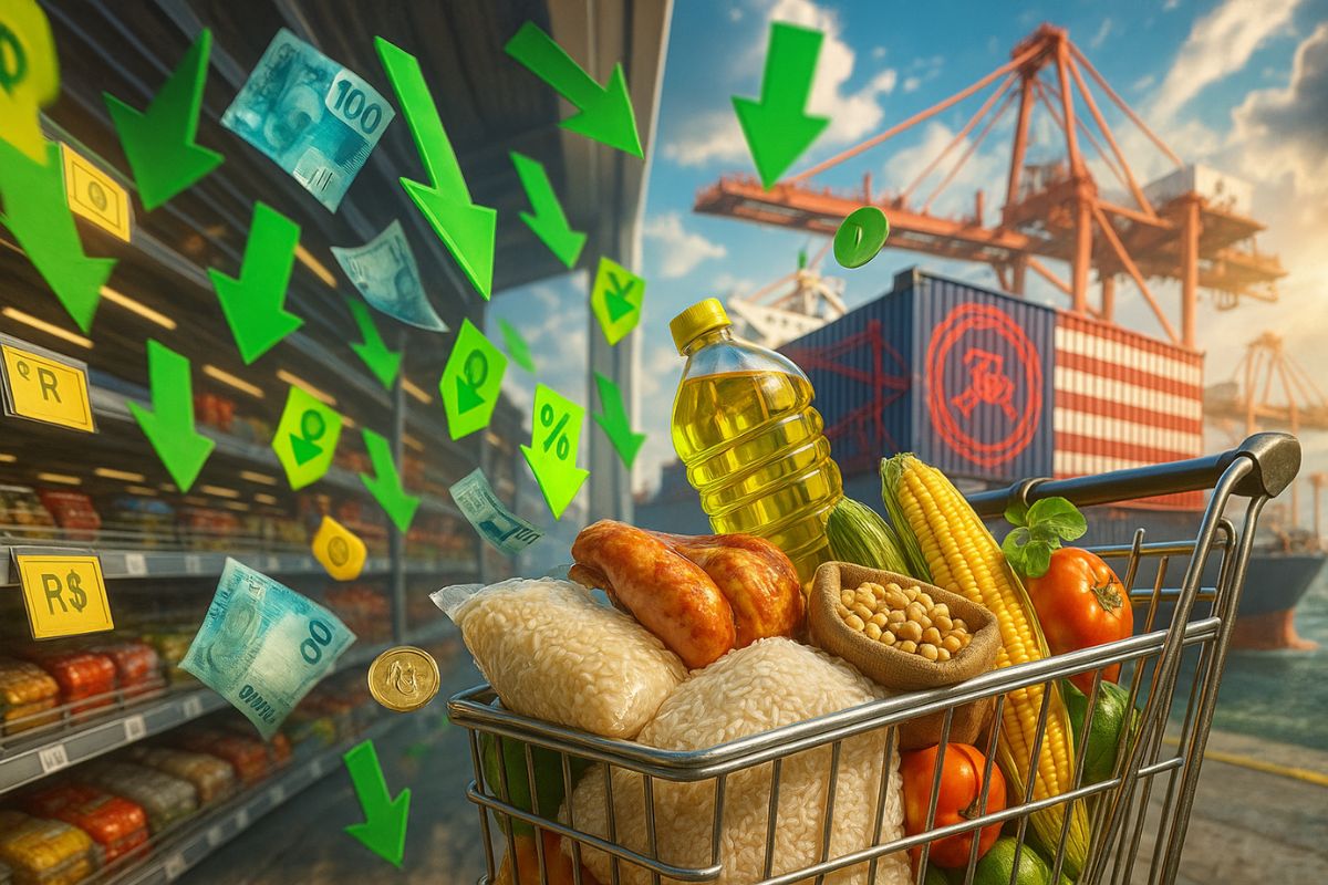 Tarifaço alivia o preço da comida no Brasil, mas câmbio, safra de verão e comércio exterior podem reverter. Entenda os riscos e prazos.